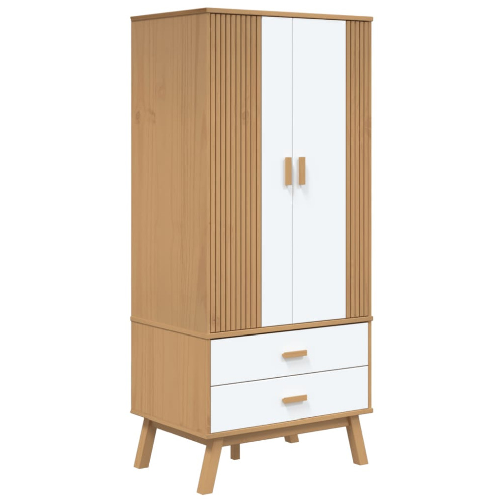 Produktbild för Garderob OLDEN vit och brun 76,5x53x172 cm massiv furu