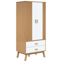 Produktbild för Garderob OLDEN vit och brun 76,5x53x172 cm massiv furu