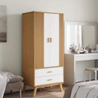 Produktbild för Garderob OLDEN vit och brun 76,5x53x172 cm massiv furu