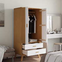 Produktbild för Garderob OLDEN vit och brun 76,5x53x172 cm massiv furu
