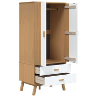 Produktbild för Garderob OLDEN vit och brun 76,5x53x172 cm massiv furu