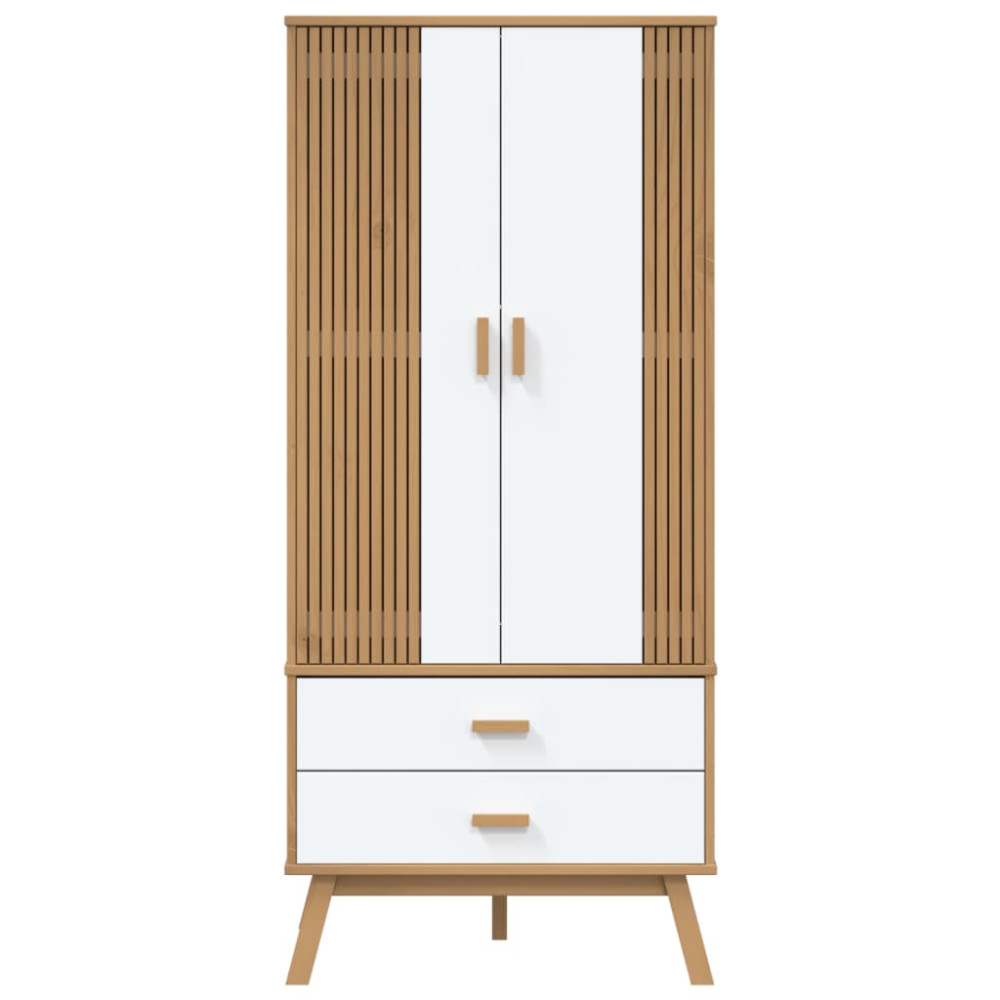Produktbild för Garderob OLDEN vit och brun 76,5x53x172 cm massiv furu