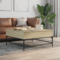 Produktbild för Soffbord sonoma-ek 95x95x45 cm konstruerat trä och järn