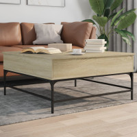 Produktbild för Soffbord sonoma-ek 95x95x45 cm konstruerat trä och järn