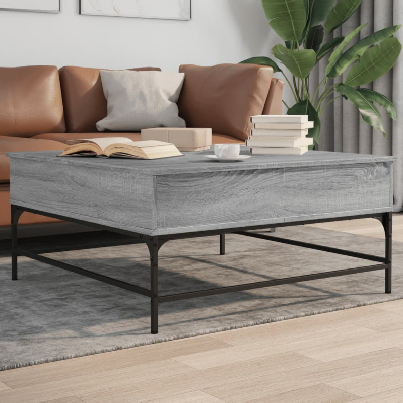 Produktbild för Soffbord grå sonoma 95x95x45 cm konstruerat trä och metall