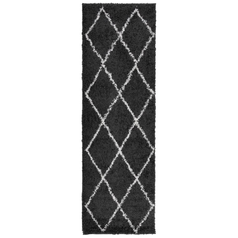 Produktbild för Matta långluggad modern svart och gräddvit 80x250 cm