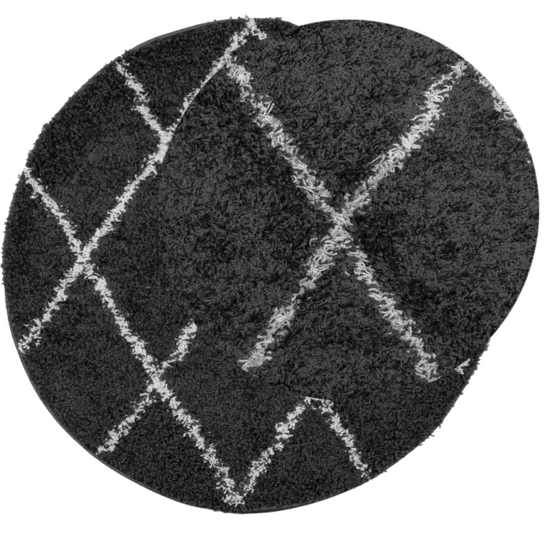 Produktbild för Matta långluggad modern svart och gräddvit Ø 200 cm