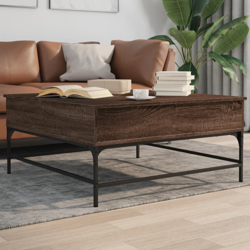 Produktbild för Soffbord brun ek 95x95x45 cm konstruerat trä och metall