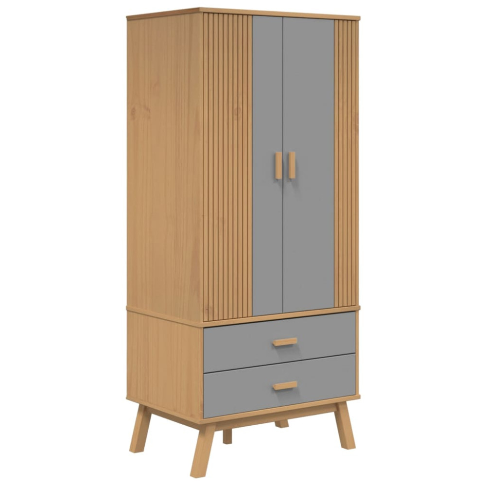 Produktbild för Garderob OLDEN grå och brun 76,5x53x172 cm massiv furu
