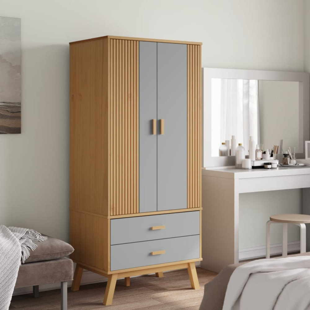 Produktbild för Garderob OLDEN grå och brun 76,5x53x172 cm massiv furu