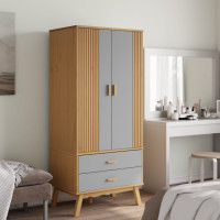 Produktbild för Garderob OLDEN grå och brun 76,5x53x172 cm massiv furu