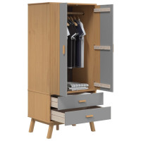 Produktbild för Garderob OLDEN grå och brun 76,5x53x172 cm massiv furu