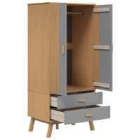Produktbild för Garderob OLDEN grå och brun 76,5x53x172 cm massiv furu