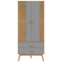Produktbild för Garderob OLDEN grå och brun 76,5x53x172 cm massiv furu