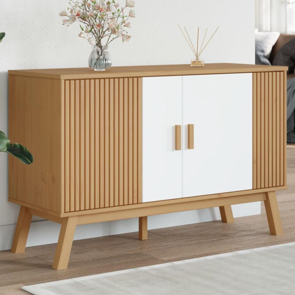 Produktbild för Skänk OLDEN vit och brun 114x43x73,5 cm massiv furu
