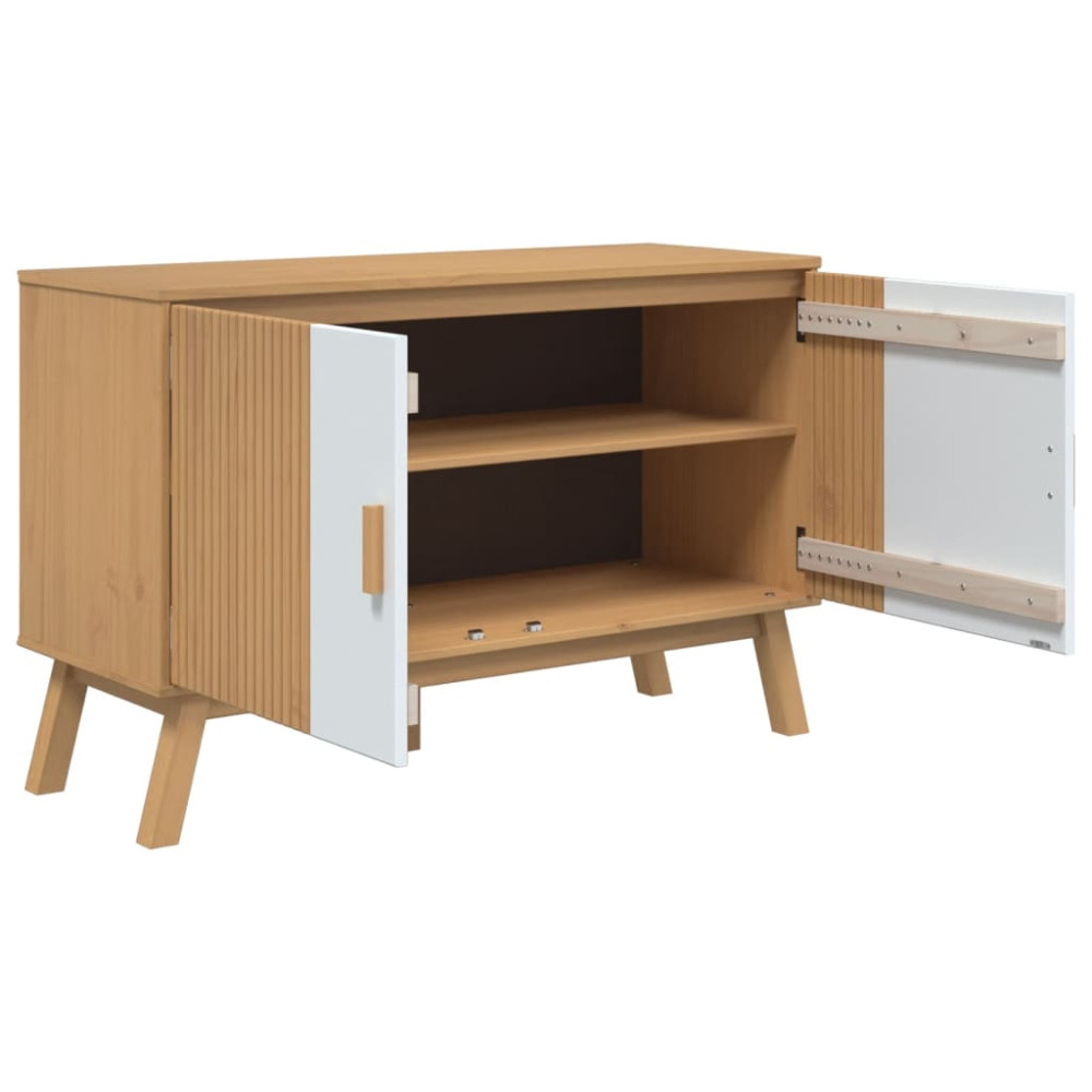 Produktbild för Skänk OLDEN vit och brun 114x43x73,5 cm massiv furu