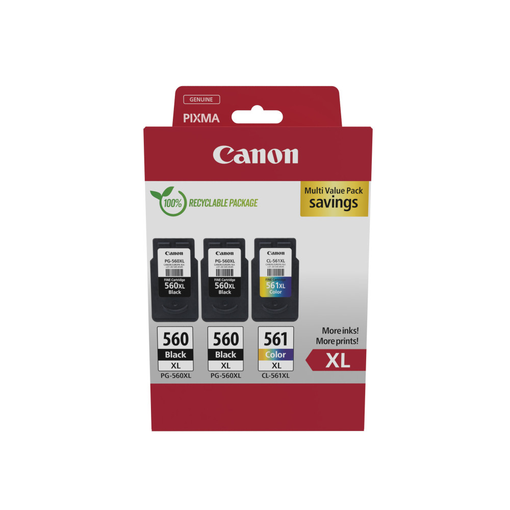 Produktbild för Canon 3712C009 bläckpatroner 3 styck Original Hög (XL) avkastning Svart, Cyan, Magenta, Gul