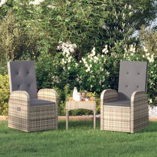 vidaXL Justerbar trädgårdsstol med dynor 2 st grå konstrotting