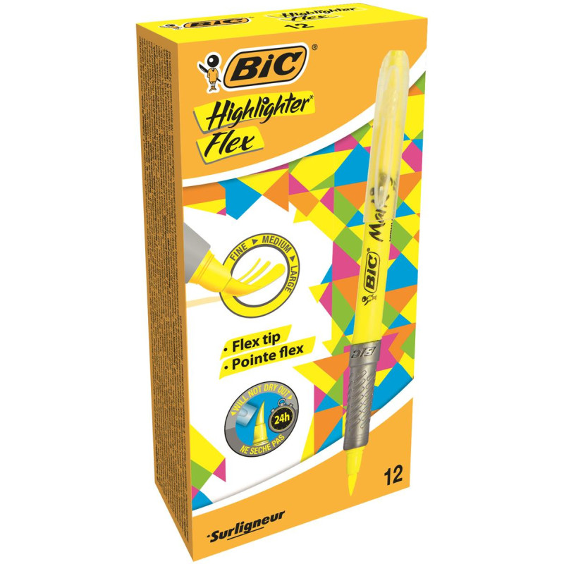 Produktbild för BIC Highlighter Flex märkpennor 12 styck Penspets Gul