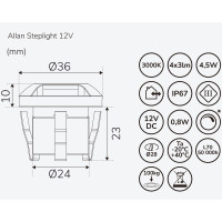 Miniatyr av produktbild för Allan Steplight kit 4-pack inkl strömadapter 12V 3000K 5lm IP67
