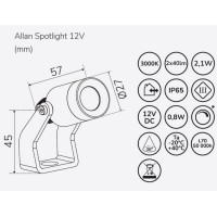 Miniatyr av produktbild för Allan Spotlight 1-pack 12V 3000K 10lm IP67