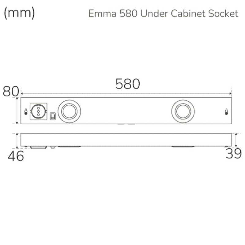 Produktbild för Emma 580 Köksbänksbelysning 2xspot + uttag 3000K 650lm 580cm