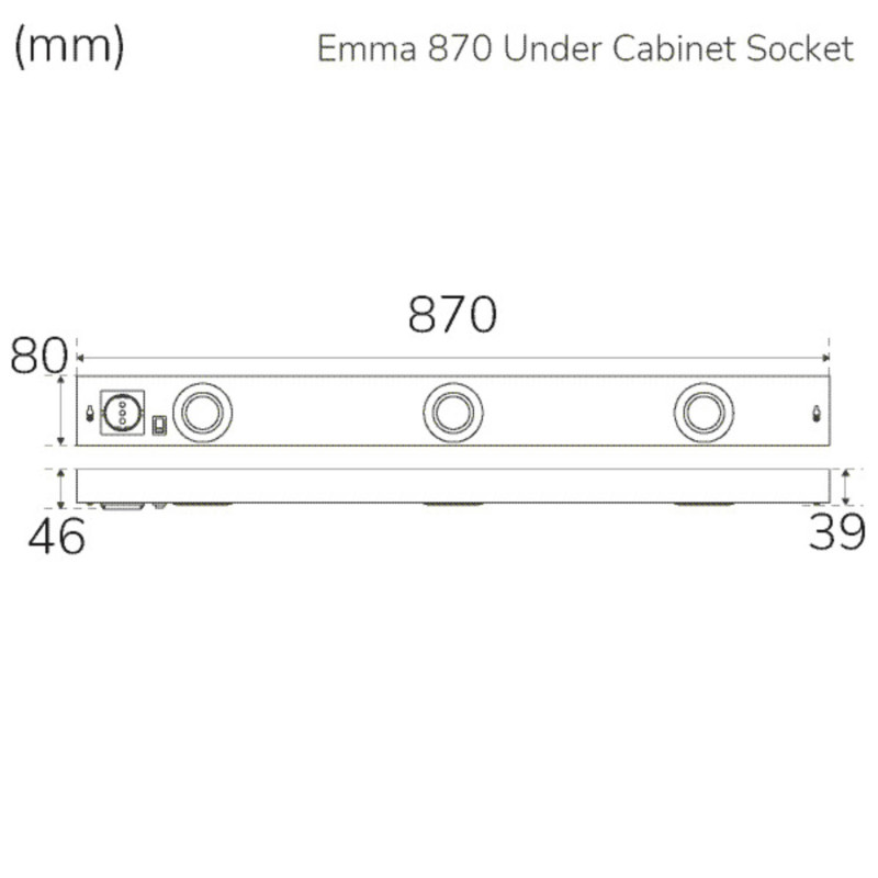 Produktbild för Emma 870 Köksbänksbelysning 2xspot + uttag 3000K 650lm 870cm