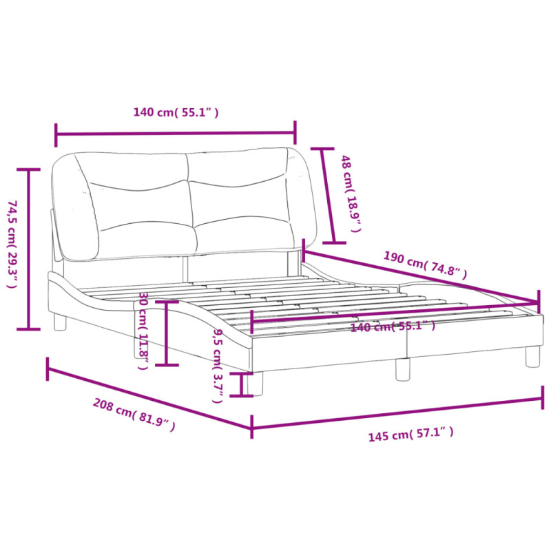 Produktbild för Sängram med huvudgavel mörkgrå 140x190 cm tyg