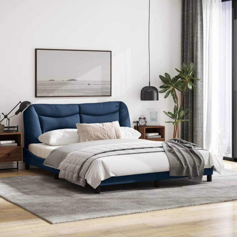 Produktbild för Sängram med huvudgavel blå 160x200 cm tyg