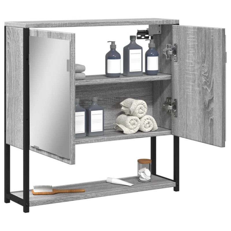Produktbild för Spegelskåp för badrum Grå Sonoma 60x16x60 cm konstruerat trä