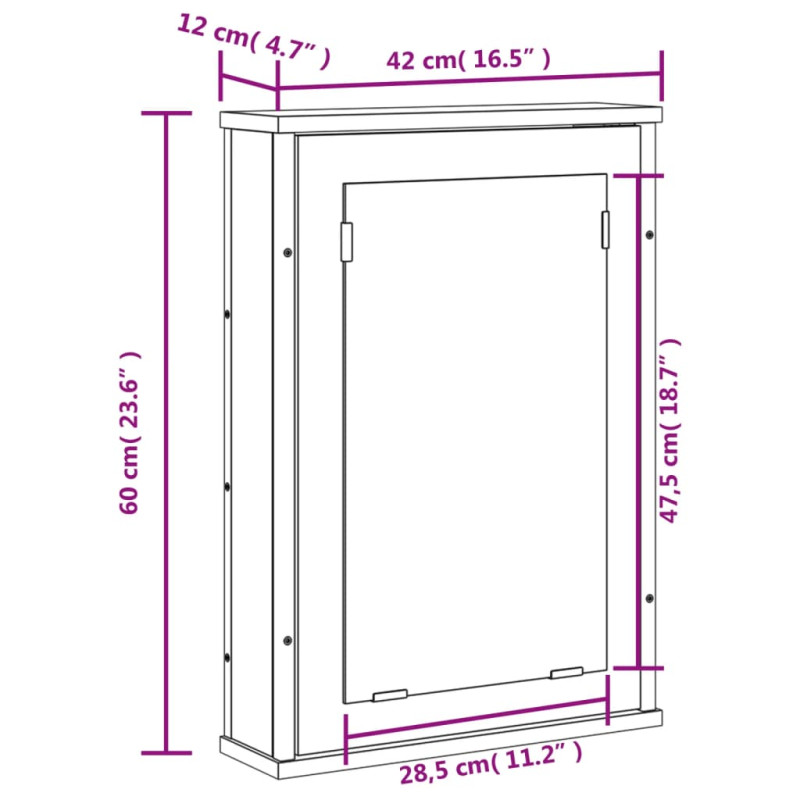 Produktbild för Spegelskåp för badrum svart 42x12x60 cm konstruerat trä