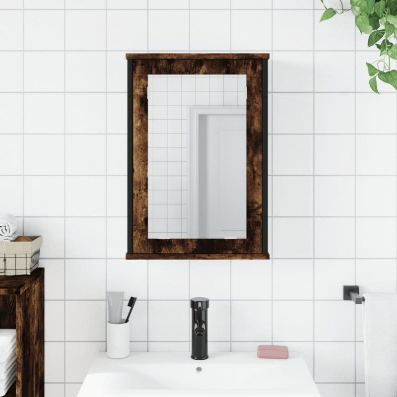 Produktbild för Spegelskåp för badrum rökig ek 42x12x60 cm konstruerat trä