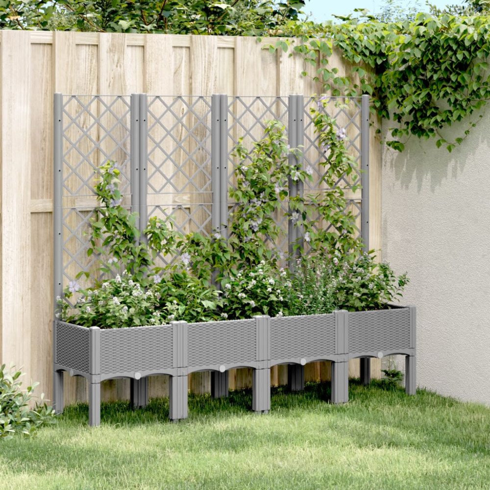 Produktbild för Odlingslåda med spaljé ljusgrå 160x40x142 cm PP