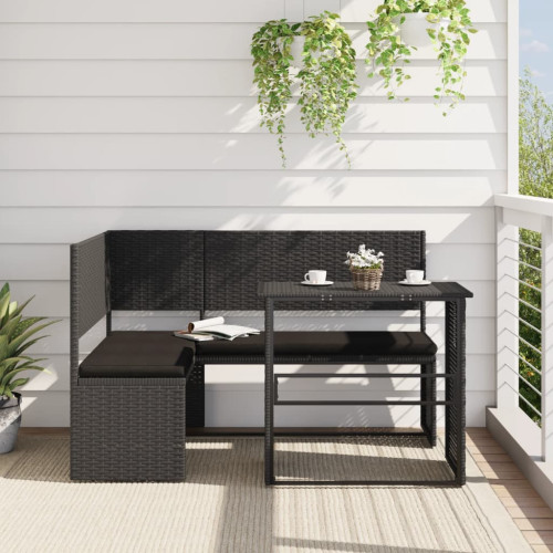 vidaXL Trädgårdssoffa med bord och dynor L-formad svart konstrotting
