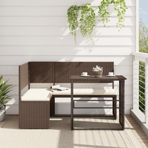 vidaXL Trädgårdssoffa med bord och dynor L-formad brun konstrotting