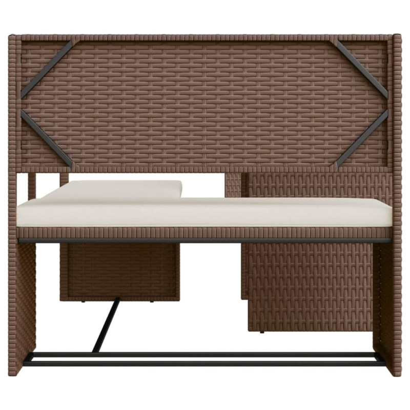 Produktbild för Trädgårdssoffa med bord och dynor L-formad brun konstrotting