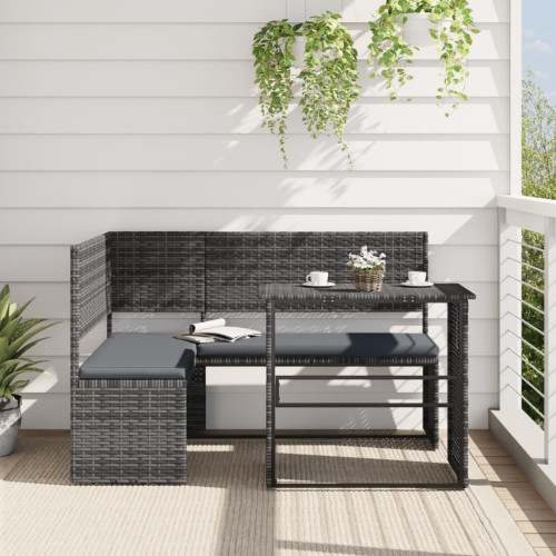vidaXL Trädgårdssoffa med bord och dynor L-formad grå konstrotting