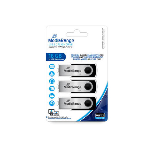 MediaRange MediaRange MR910-3 USB-sticka 16 GB USB Type-A 2.0 Svart, Silver