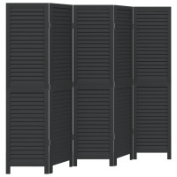Miniatyr av produktbild för Rumsavdelare 5 paneler svart massivt kejsarträ