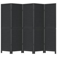 Miniatyr av produktbild för Rumsavdelare 5 paneler svart massivt kejsarträ