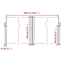 Produktbild för Infällbar sidomarkis gräddvit 120x600 cm