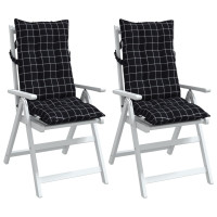 Produktbild för Stolsdynor för stolar med hög rygg 2 st svartrutig oxfordtyg
