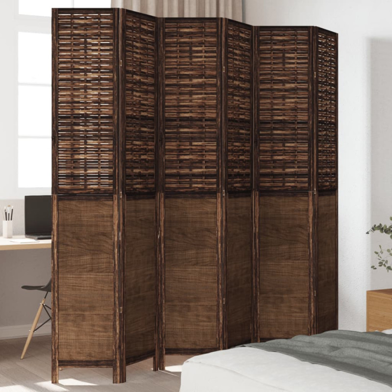 Produktbild för Rumsavdelare 6 paneler mörkbrun massivt kejsarträ