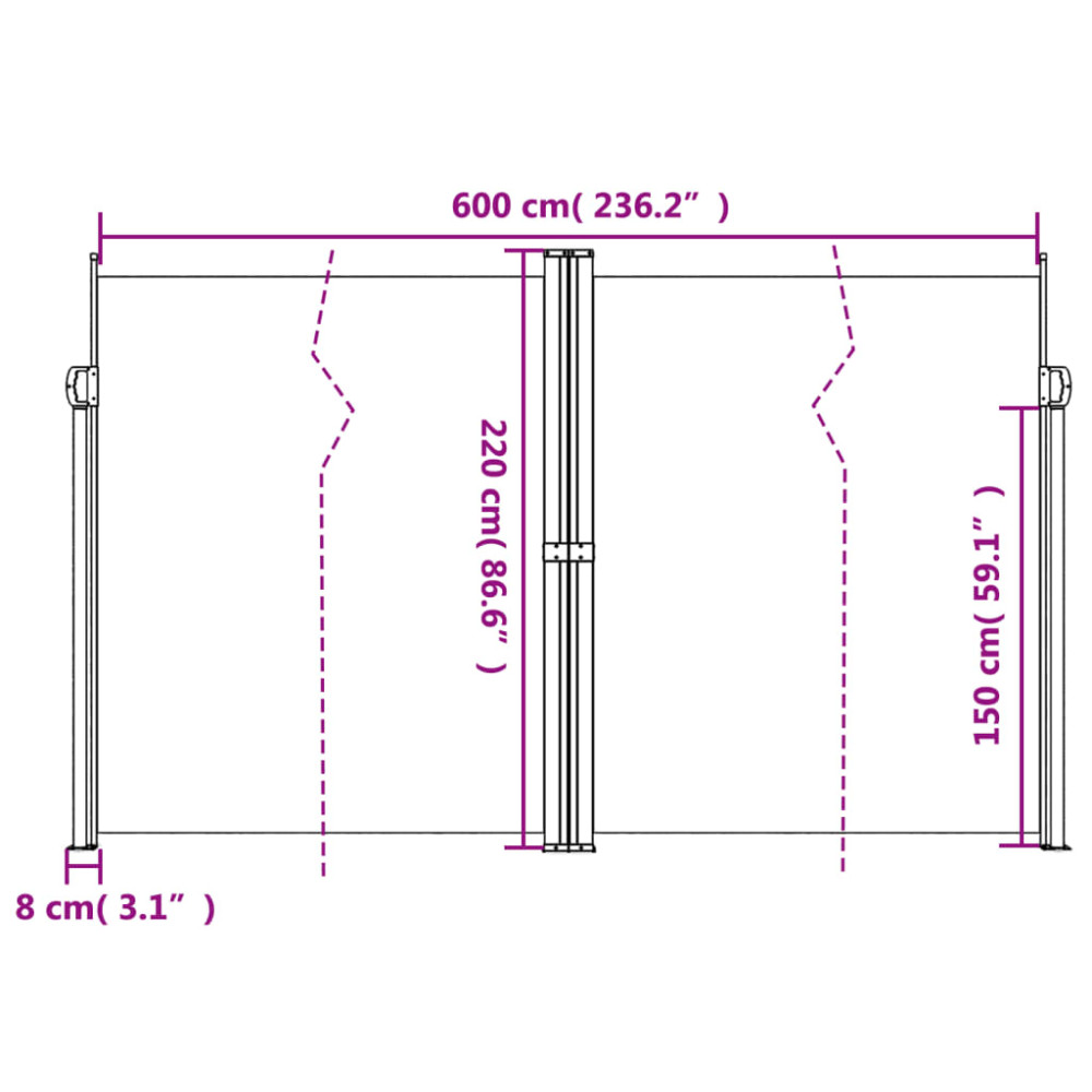 Produktbild för Infällbar sidomarkis 220x600 cm antracit