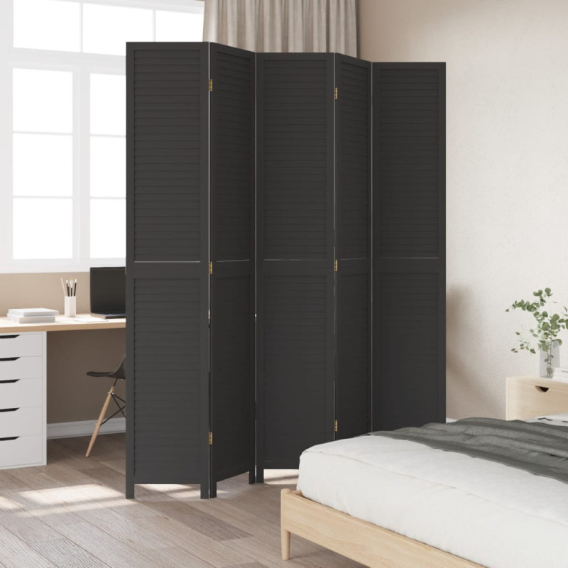 Produktbild för Rumsavdelare 5 paneler svart massivt kejsarträ