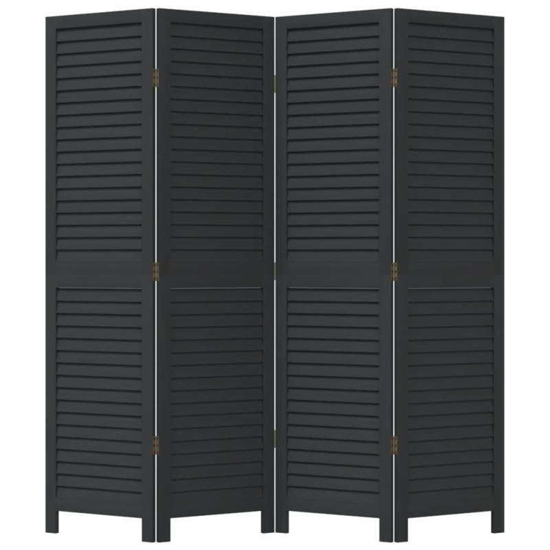 Produktbild för Rumsavdelare 4 paneler svart massivt kejsarträ