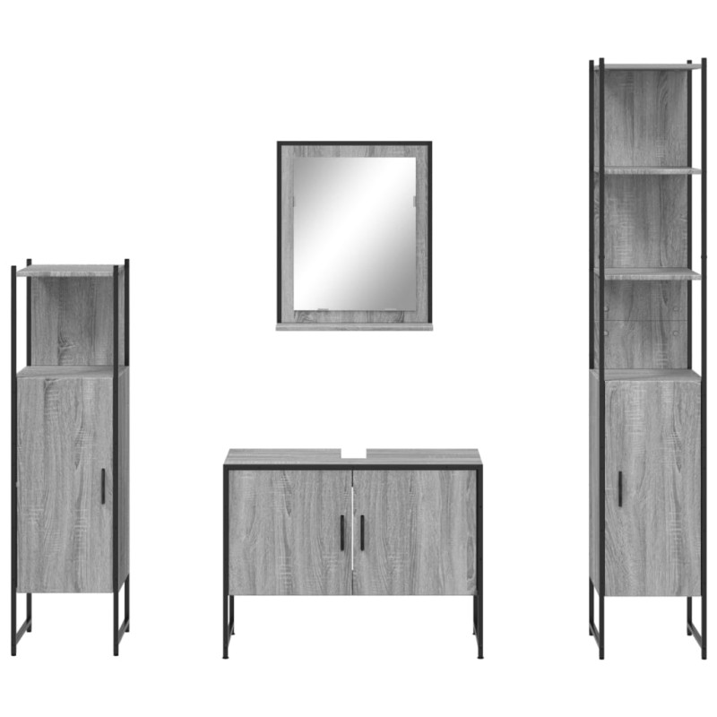 Produktbild för Badrumsskåp set 4 delar grå sonoma konstruerat trä