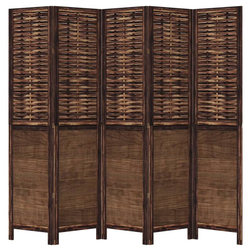 Produktbild för Rumsavdelare 5 paneler mörkbrun massivt kejsarträ