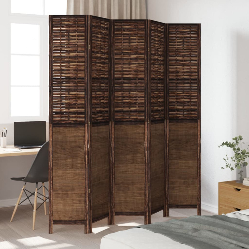 Produktbild för Rumsavdelare 5 paneler mörkbrun massivt kejsarträ