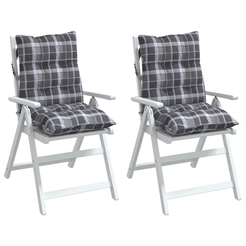 Produktbild för Stolsdynor till stolar med låg rygg 2 st grårutig oxfordtyg